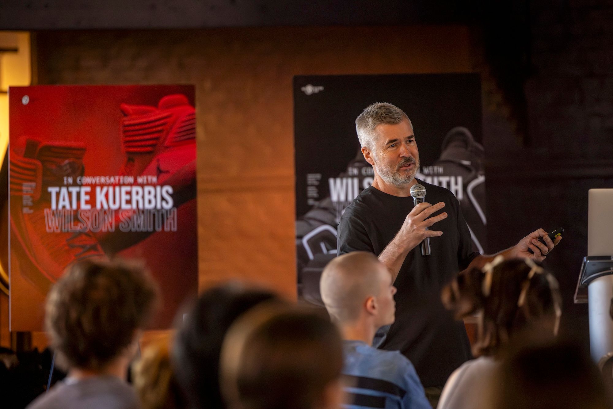 Tate Kuerbis speaking at SCAD SNKR Culture Week 2025.