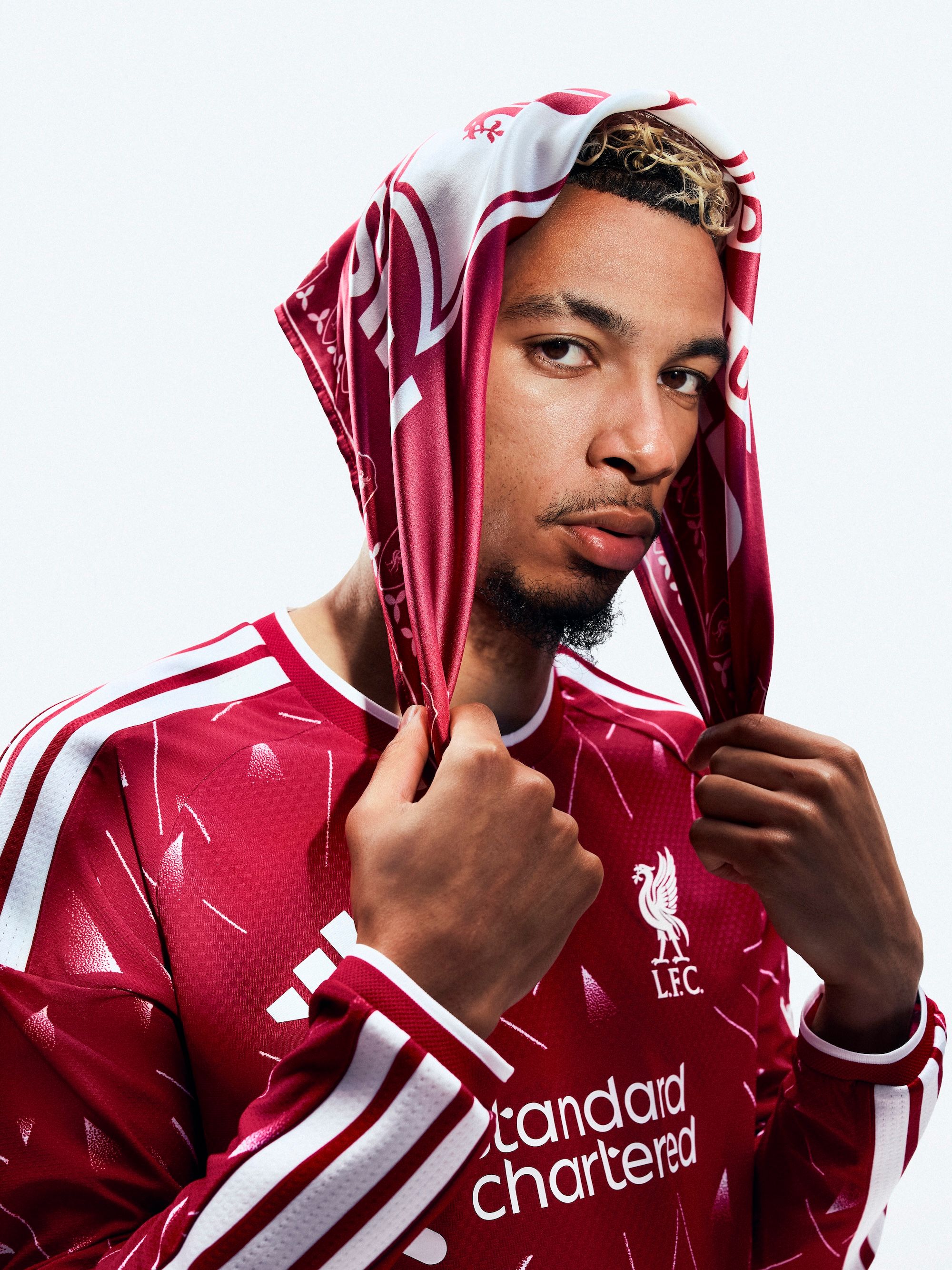 Hugo Ekitike for Liverpool 26/27 Home kit. Photo via adidas.