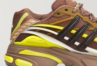 Pharrell's (adidas) VIRGINIA Adistar Jellyfish in a "Auburn/Timber/Yellow" (brown/yellow) color scheme.