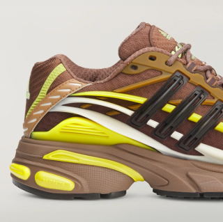 Pharrell's (adidas) VIRGINIA Adistar Jellyfish in a "Auburn/Timber/Yellow" (brown/yellow) color scheme.