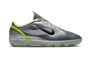 Premium Nike Cryoshot inspired by the Mercurial Vapor 1 OG football boots, in a "Chrome/Hot Lime/Black" color scheme.