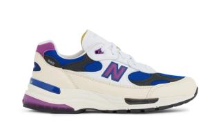 New Balance 992 Made in USA sneaker in an "Olivine/Incense/Raw Cashew" color scheme.