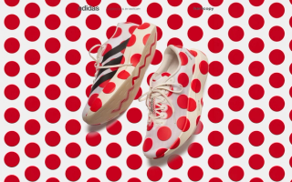 Hartcopy's white-and-red, polka-dotted adidas Adizero Evo SL running shoe collaboration.