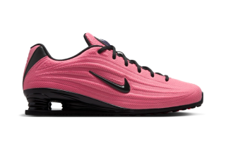 Women's Nike Shox Z in a "Pinksicle/Black" color scheme.