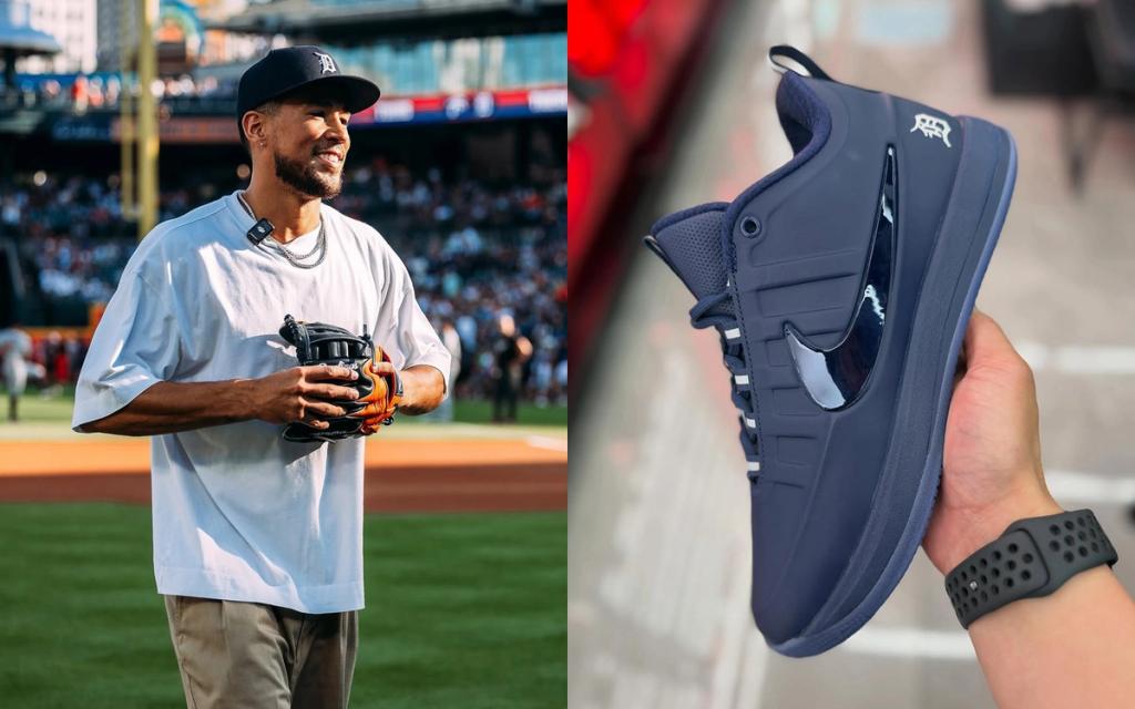 Nike Book 2 in Detroit Tigers player exclusive colorway, side profile view showcasing the silhouette's performance design