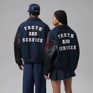 Howard University x Jordan Flight Men's Varsity Jacket "College Navy" (SKU: IU5510-419). Photo via Nike.