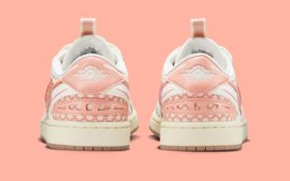 Heel angle of the Air Jordan 1 Low MM V3 in a "Sail/Washed Coral" color scheme.