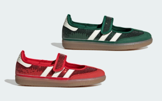 Two adidas Samba Jane for Kids in "Better Scarlet" & "Dark Green" color schemes.