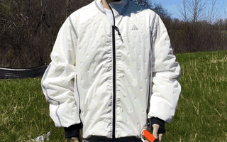 On-body look at the Nike ACG Therma-FIT Air Milano Jacket, which inflates and deflates to adjust warmth.