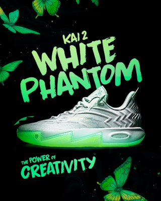Graphic for the ANTA KAI 2 "White Phantom" showing its glow-in-the-dark outsoles.