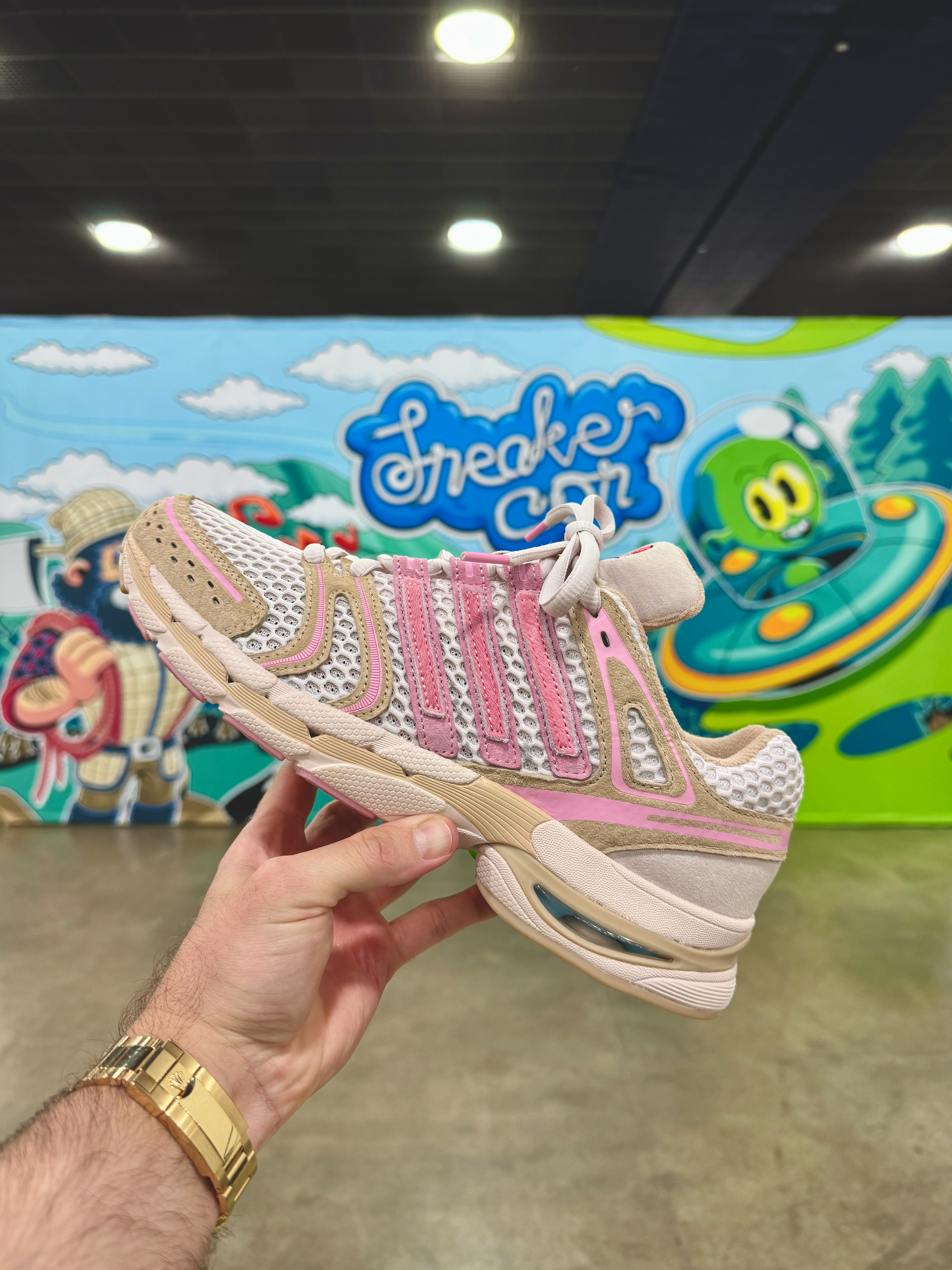 UNheardof's adidas Originals AdiStar Control 5 tan-and-pink "Porkchop" sample. Photo via Philip Lipschutz.