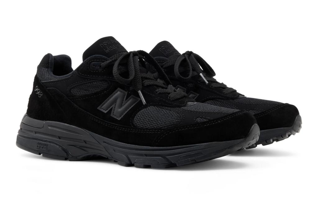 New Balance 993 Triple Black, all-black monochromatic sneaker with visible ABZORB cushioning