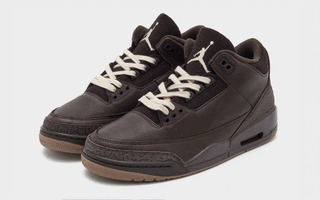 Women's Air Jordan 3 "Fireside" retro in a "Velvet Brown/Pearl White/Gum Dark Brown" color scheme. Photo via JD Sports.