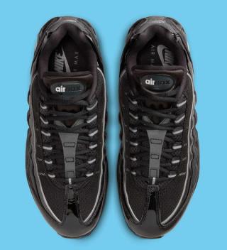 Top-down view of Nike's Air Max 95 Big Bubble sneaker in a "Black" patent leather makeover.