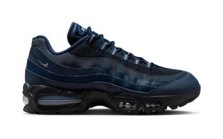 Nike Air Max 95 Big Bubble sneaker in a "Obsidian/Obsidian/Thunder Blue /Cool Grey" color scheme.
