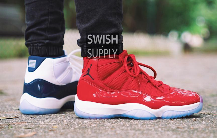 Jordan 11 gym hot sale red on feet