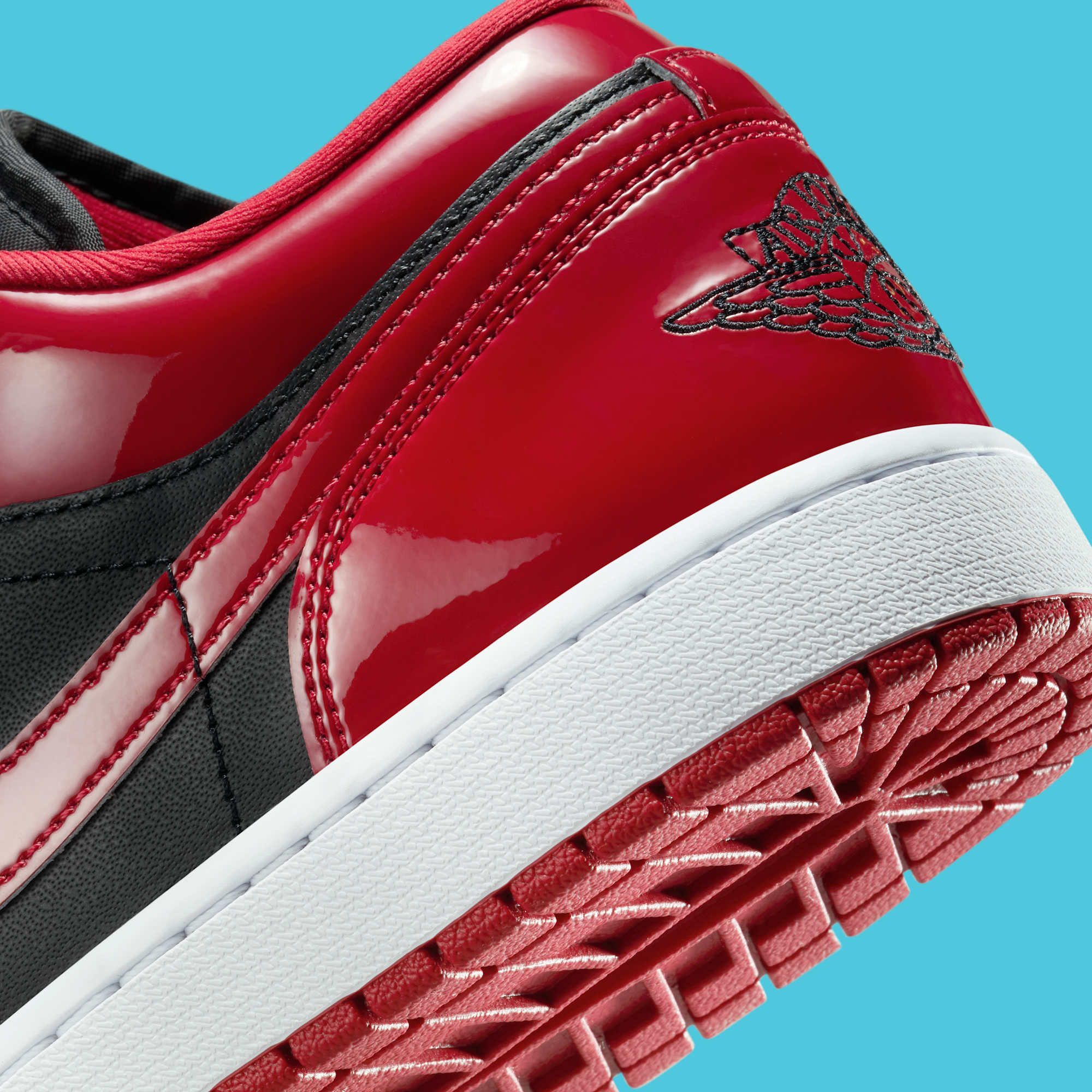 patent leather red and black jordans