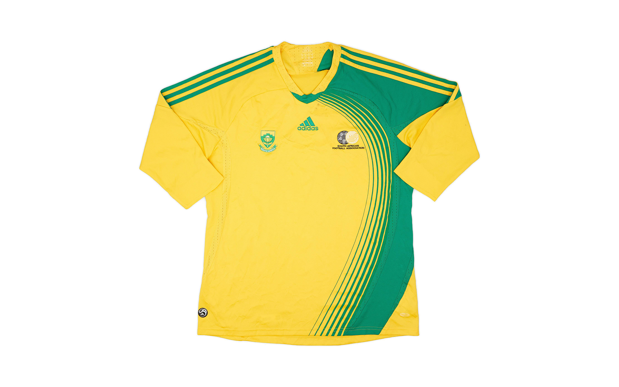 South Africa's Home Jersey during the 2009-10 season, manufactured by Adidas Football. Photo via Classic Football Shirts.