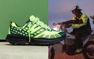 Smino wears the HOKA Speedgoat 2 in a "Neon Yuzu/Black" color scheme.