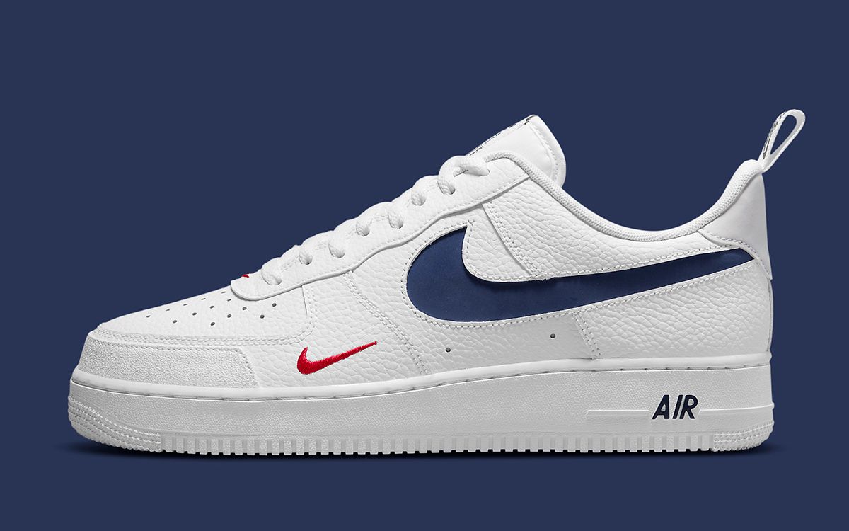 White air force 1 with red 2025 and blue check