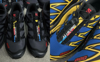 JJJJound's Salomon XT-6 collaboration in black-and-red and blue-and-yellow color schemes.