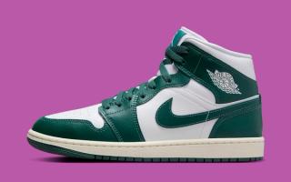 This White and Green Jordan 1 Mid is Served with Sail Midsoles