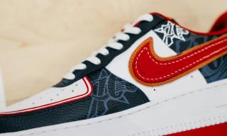 Custom Nike Air Force 1 Low by Marko Terzo celebrating the 25th Anniversary of the Philadelphia 76ers' 2001 Eastern Conference Championship.