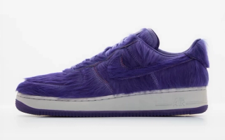 Nike Air Force 1 in an "Atomic Violet" pony hair-covered makeover. Image via Nike.