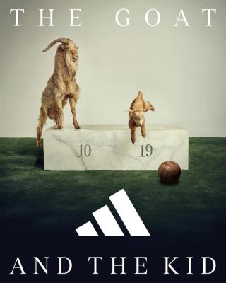 "THE GOAT AND THE KID" ad by adidas Football, referencing Lionel Messi & Lamine Yamal as F50 athletes. Photo via adidas.