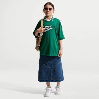 Big Kids' Nike Sportswear Denim Midi Skirt "Mystic Navy" (SKU: IM8718-461). Photo via Nike.