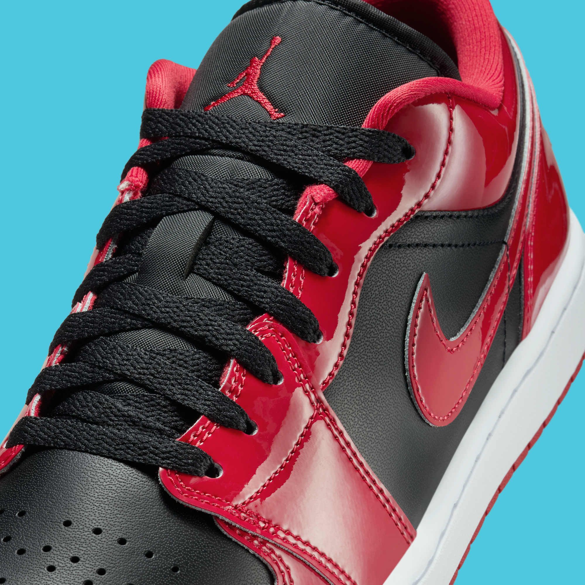 patent leather red black and white jordan 1