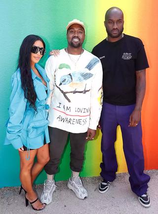 Kim Kardashian, Kanye West and Virgil at the Abloh's debut Louis Vuitton Show in Paris, June 21, 2018