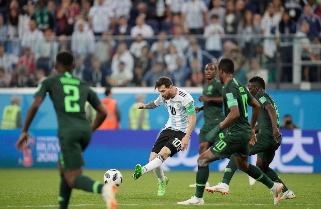 Lionel Messi vs. Nigeria at the 2018 World Cup™ in Russia. Photo by Dmitri Lovetsky/AP Photo via The Salt Lake Tribune.