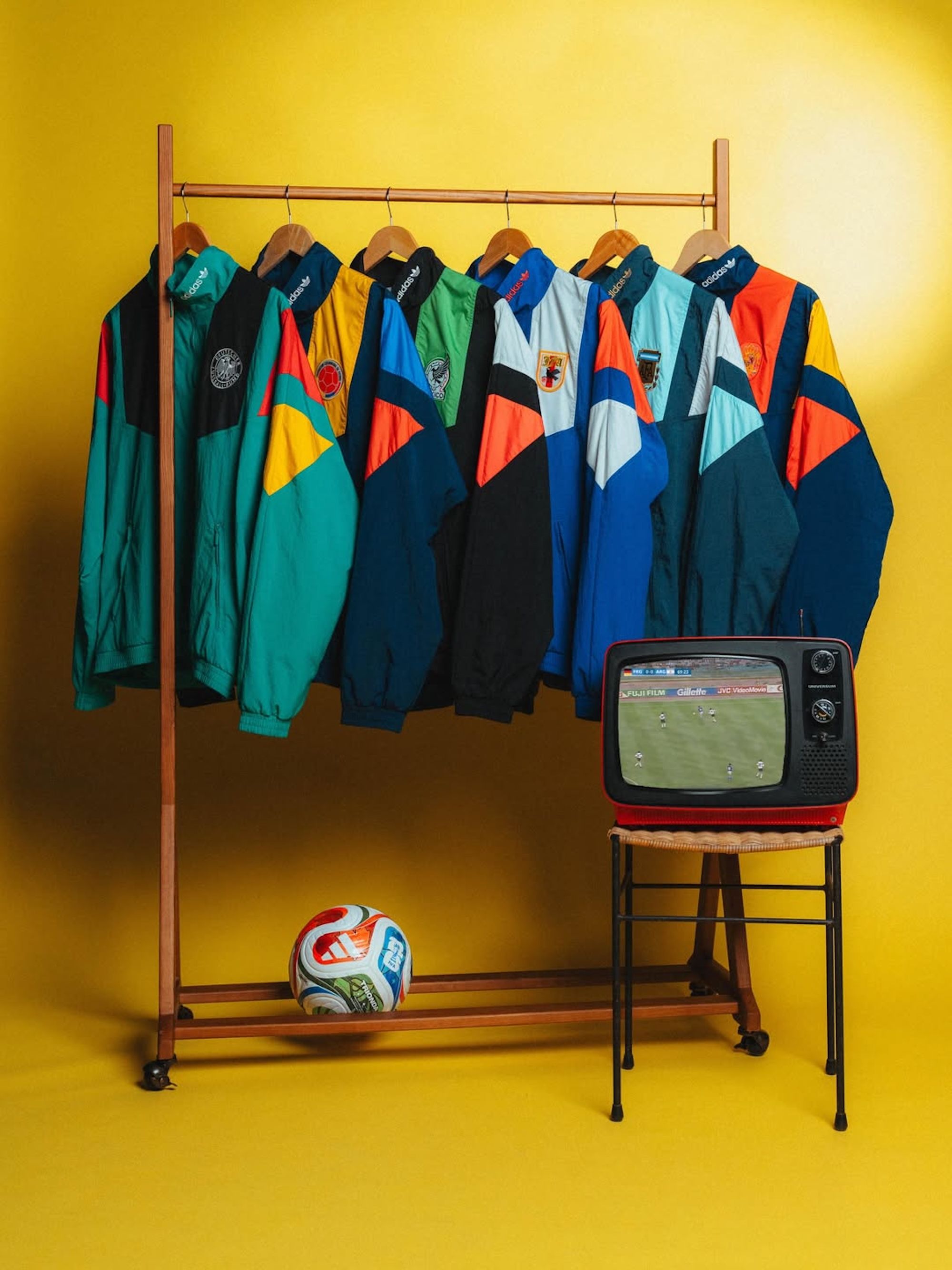 Six different adidas EQT Football Federation Track Jackets. Photo via adidas.