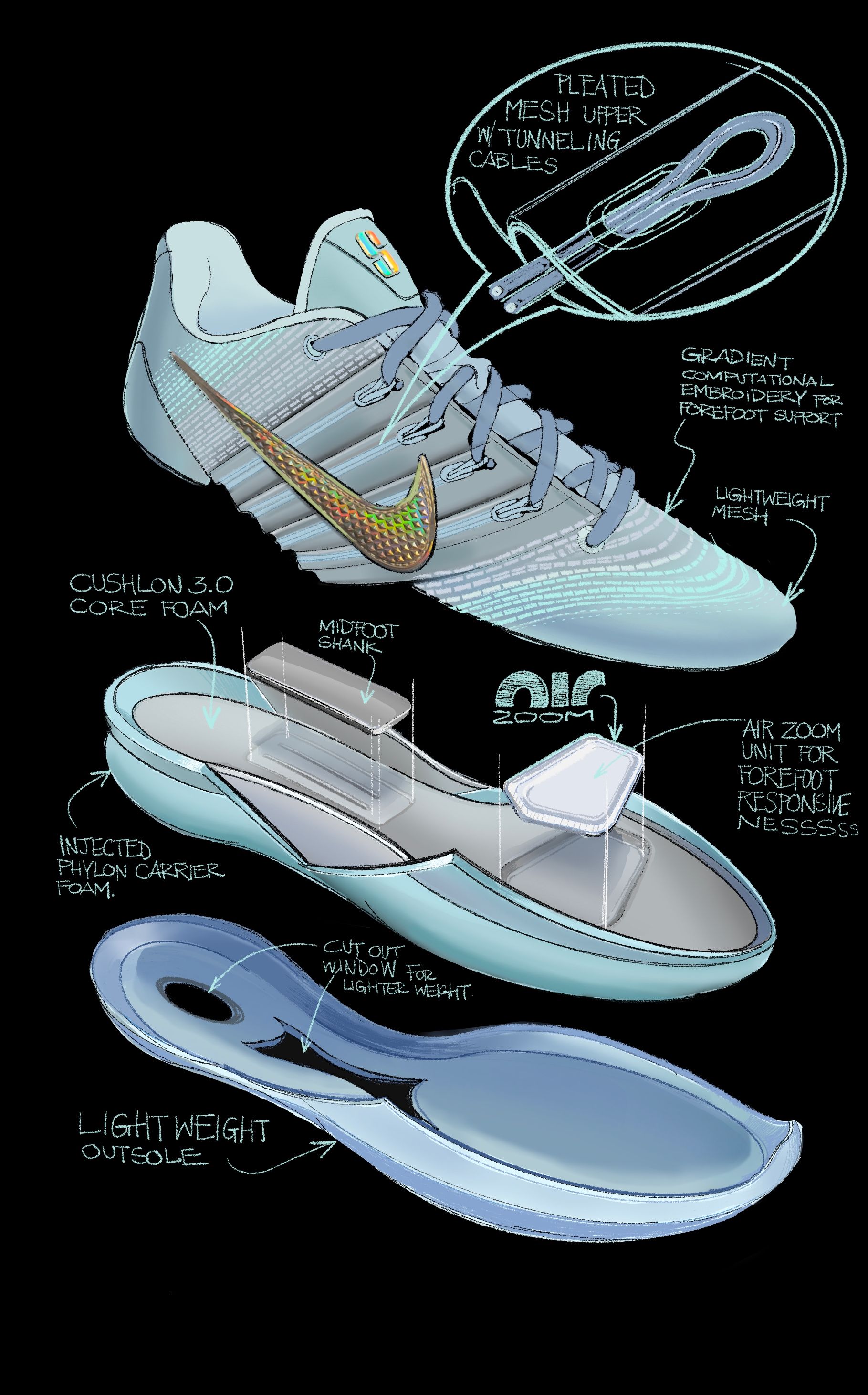 Nike Sabrina 3 sketch breakdown.