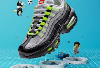 Kids' LEGO® x Nike Air Max 95 in a "Black/Grey/Volt" color scheme.