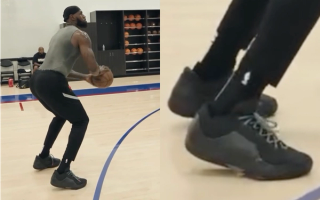 LeBron James wearing the rumored Nike LeBron 23 wear-test sample in an offseason training session.