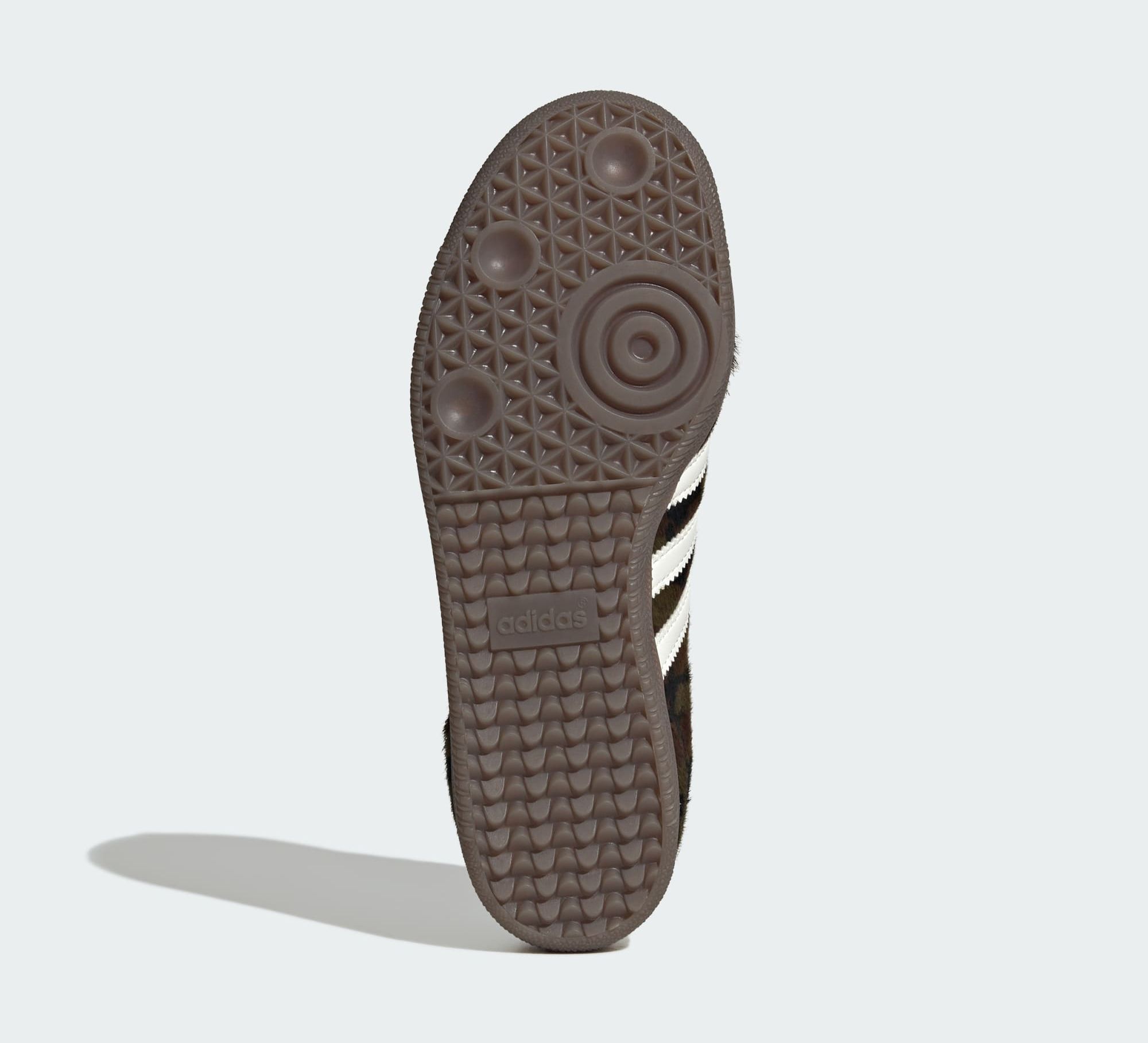 adidas Samba "Brown Camo" (Faux Pony Hair, SKU: KJ7501). Photo via adidas.