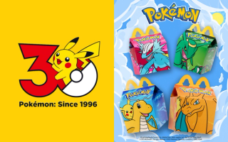 Logo for Pokémon's 30th anniversary celebration next to special Happy Meals®.