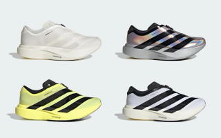 Four pairs of the adidas Adizero Evo SL Zip running sneaker, which takes inspiration from the adidas Demolisher Track Spike from the mid-2000s.