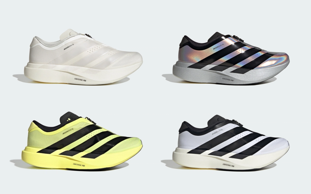 Adidas Adizero Evo SL with zippered upper construction in profile view
