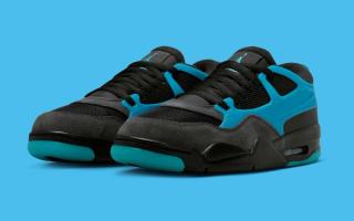 Air Jordan 4 RM in a glow-in-the-dark "Black/Anthracite/Gamma Blue" color scheme.