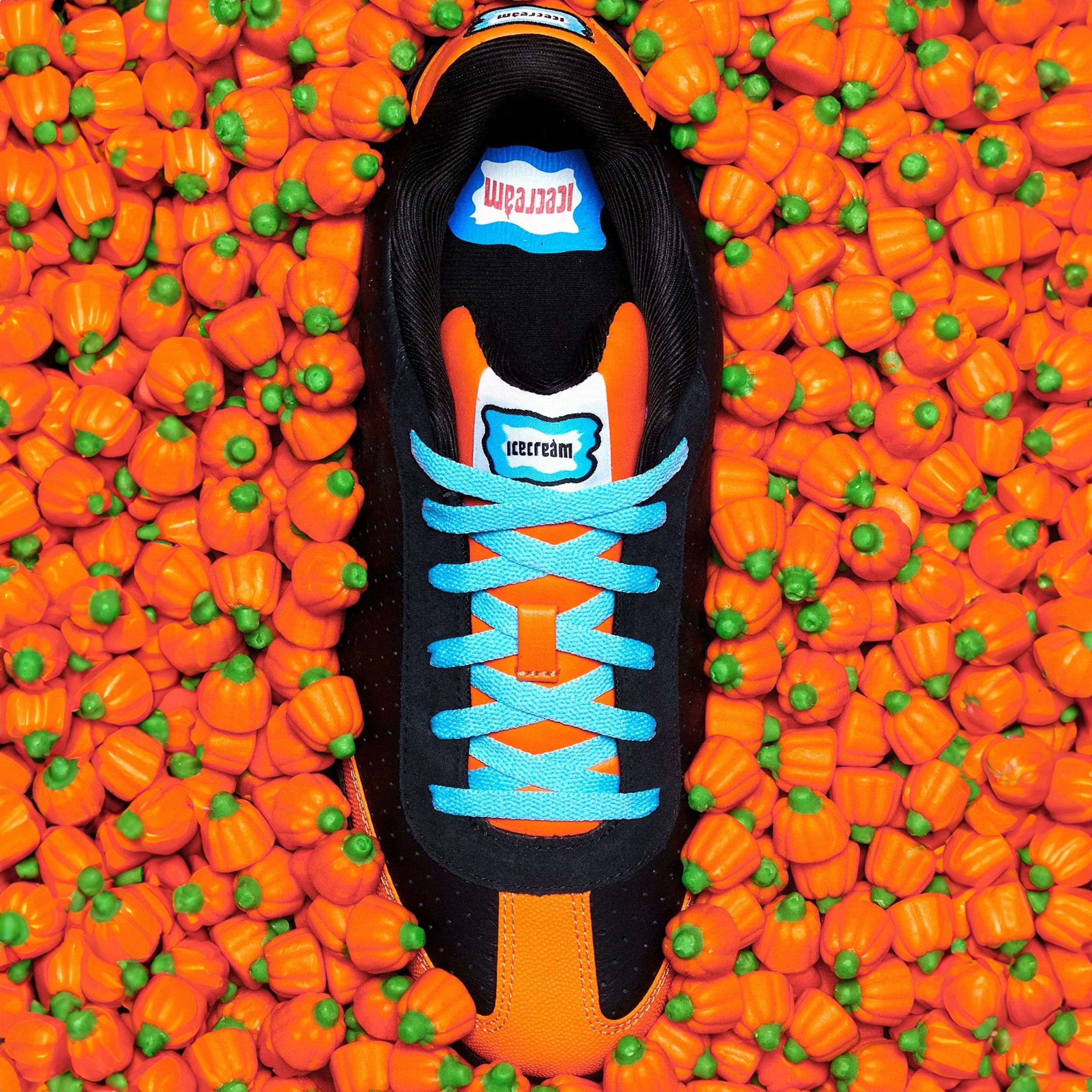 "Pumpkin" ICECREAM x Reebok Board Flip in a "Black/Orange/Blue" colorway appropriate of Halloween 2026.