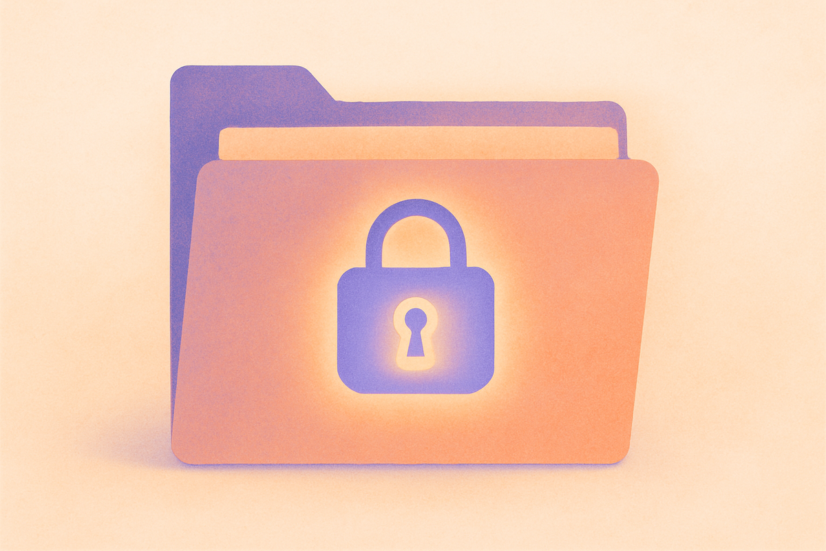 A closed folder with a soft glowing padlock motif — a calm symbol of data trust