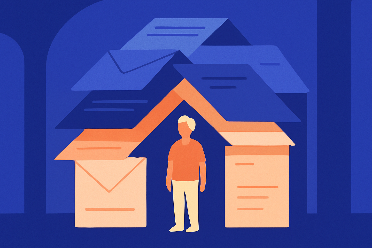 A house outline split into two scenes of care aides helping older men with daily tasks