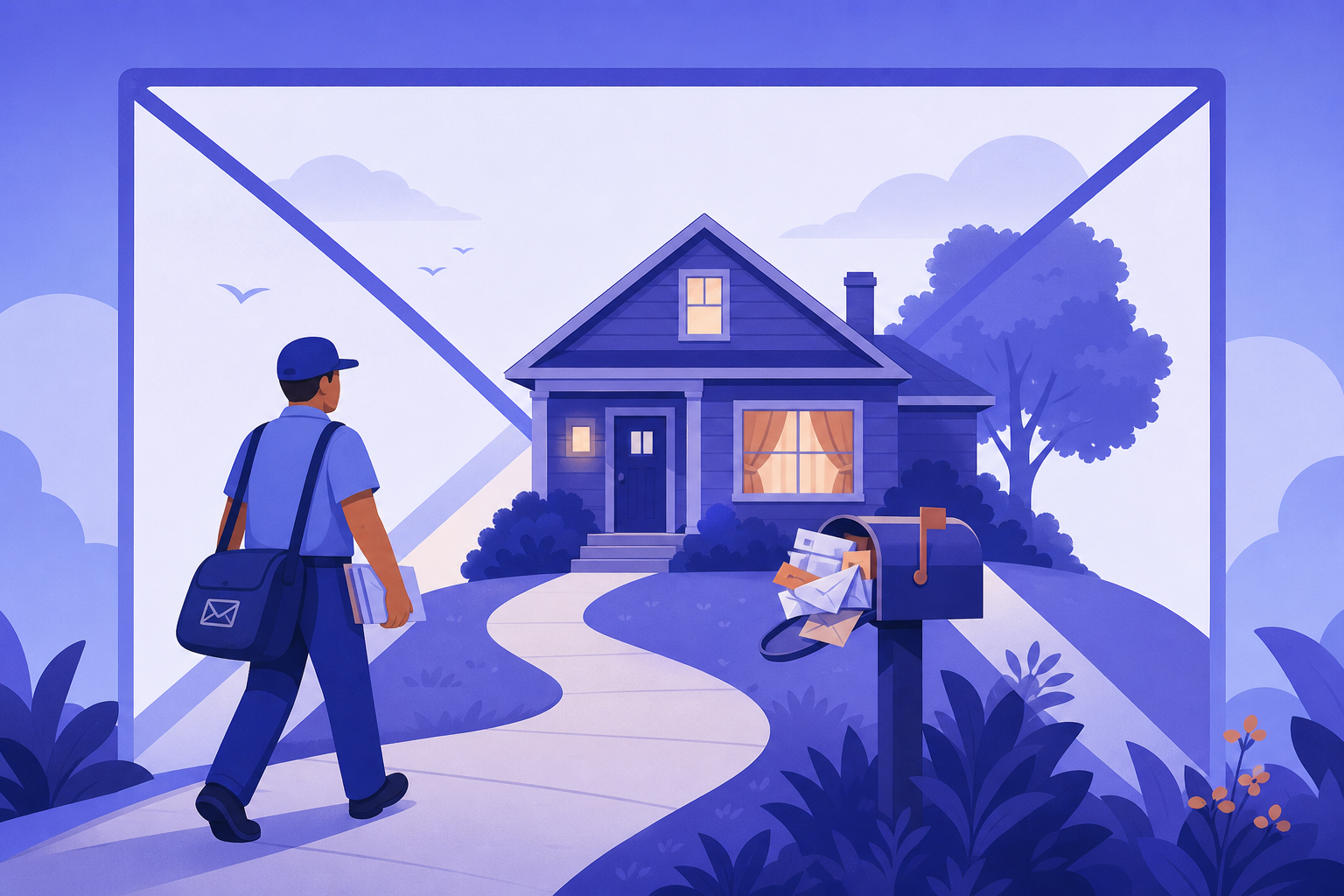 postal mail carrier delivering mail
