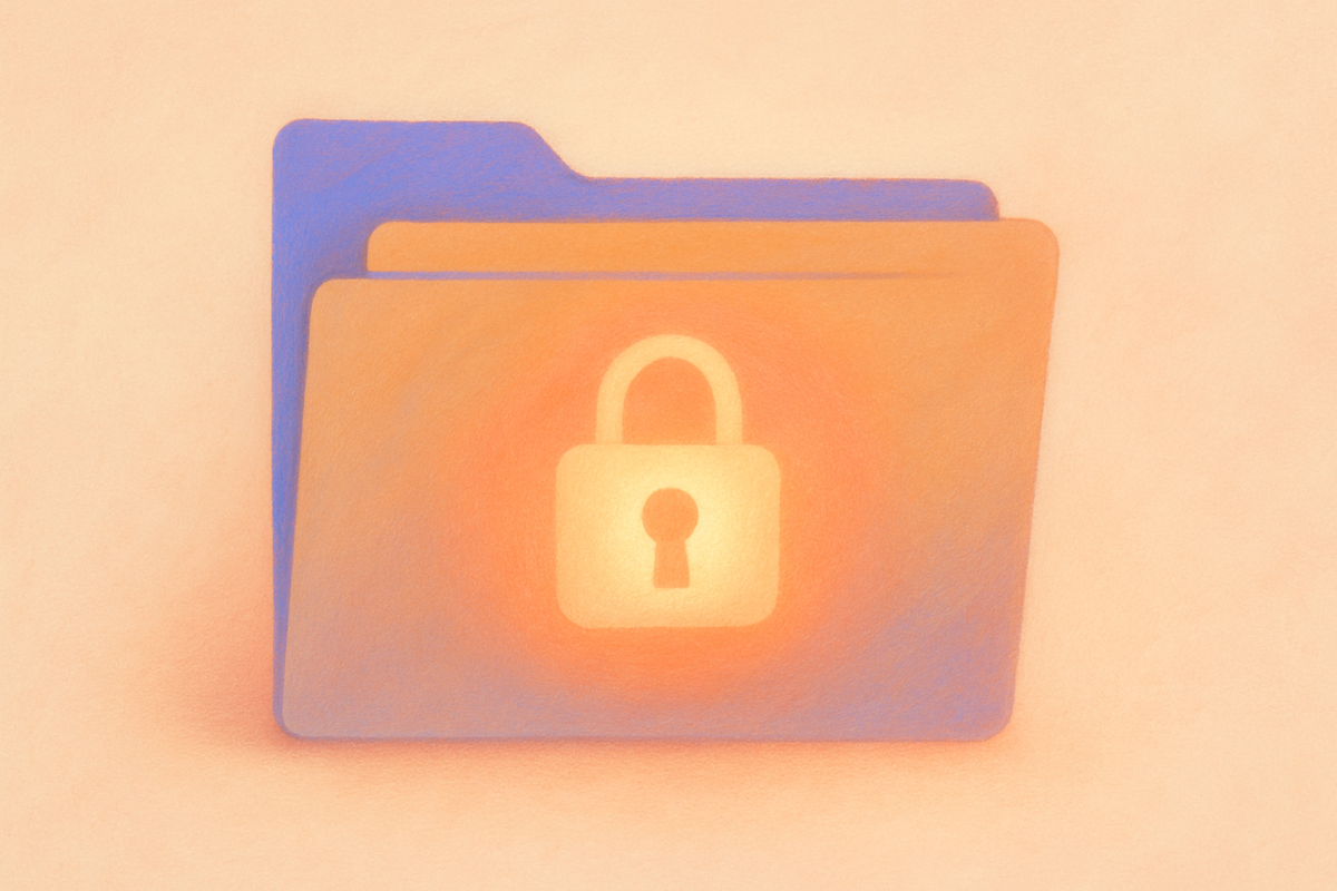A closed folder with a soft glowing padlock motif — a calm symbol of data trust