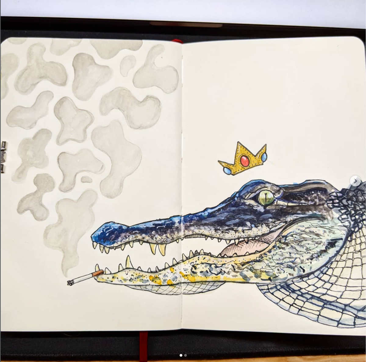 An alligator with a cigarette feeling regal