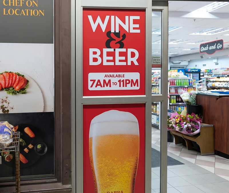 Rabba Fine Foods Wine & Beer window signage designed by BEND Creative