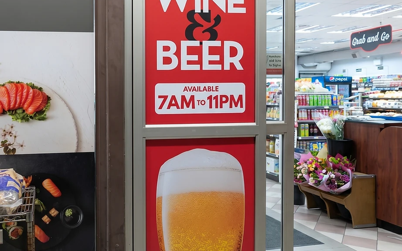 Rabba Fine Foods wine and beer signage from BEND Creative's retail branding project